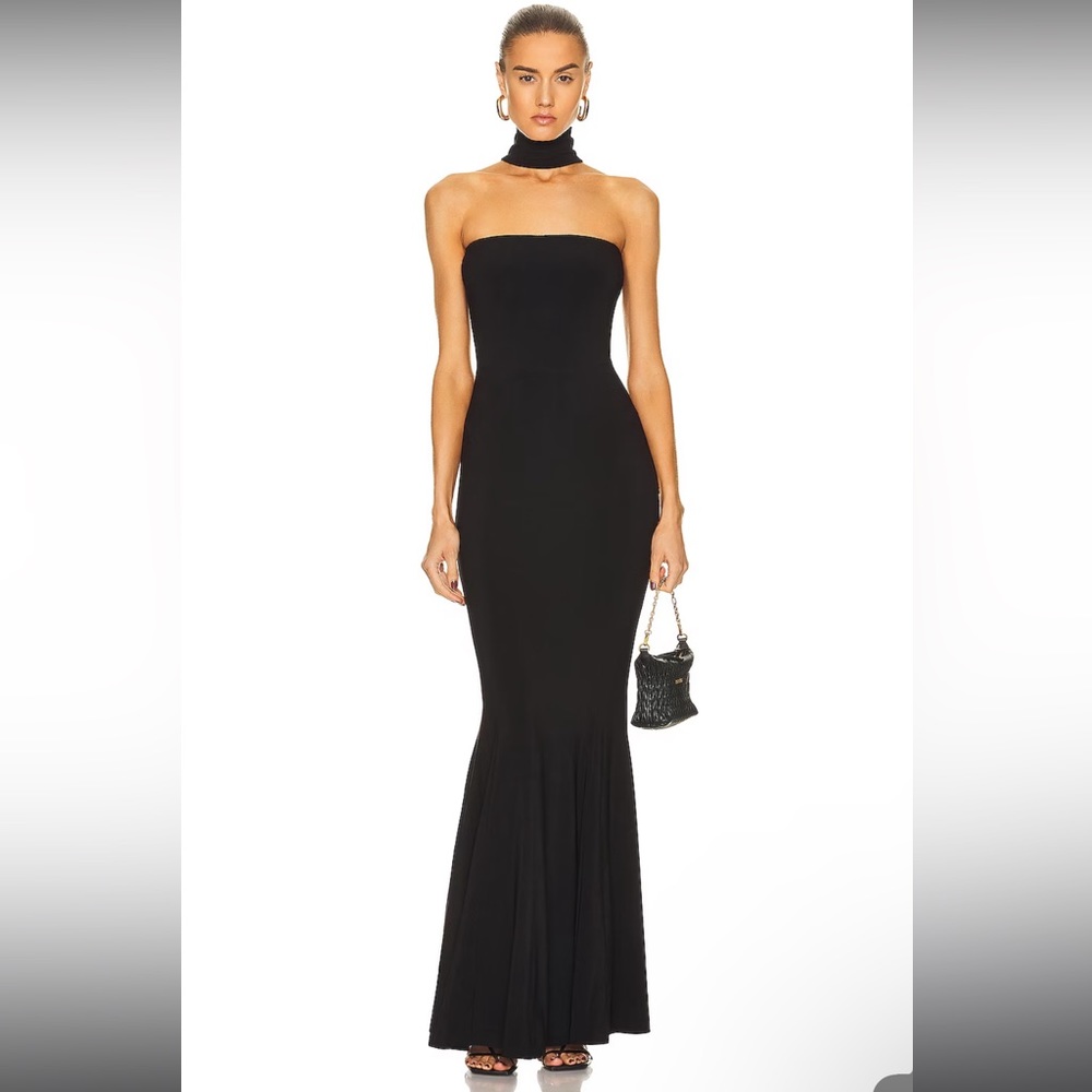 NORMA KAMALI Turtleneck Strapless Fishtail Gown Black
